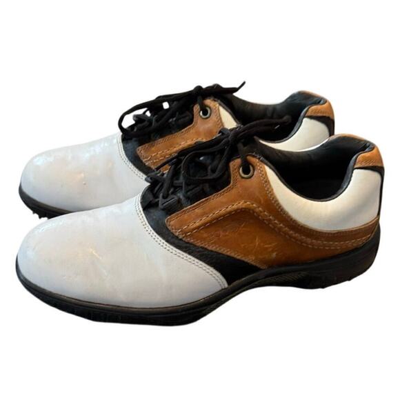 FootJoy Contour Series Mens Size 9 Saddle White Tan Soft Spikes Golf Shoes 54108 main image 11